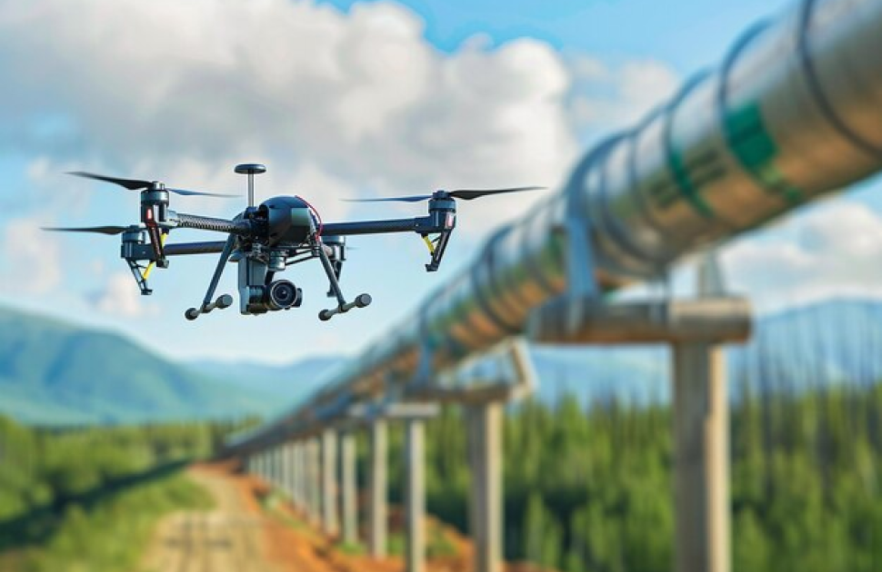 Drone monitoring oil pipelines leaks damage
