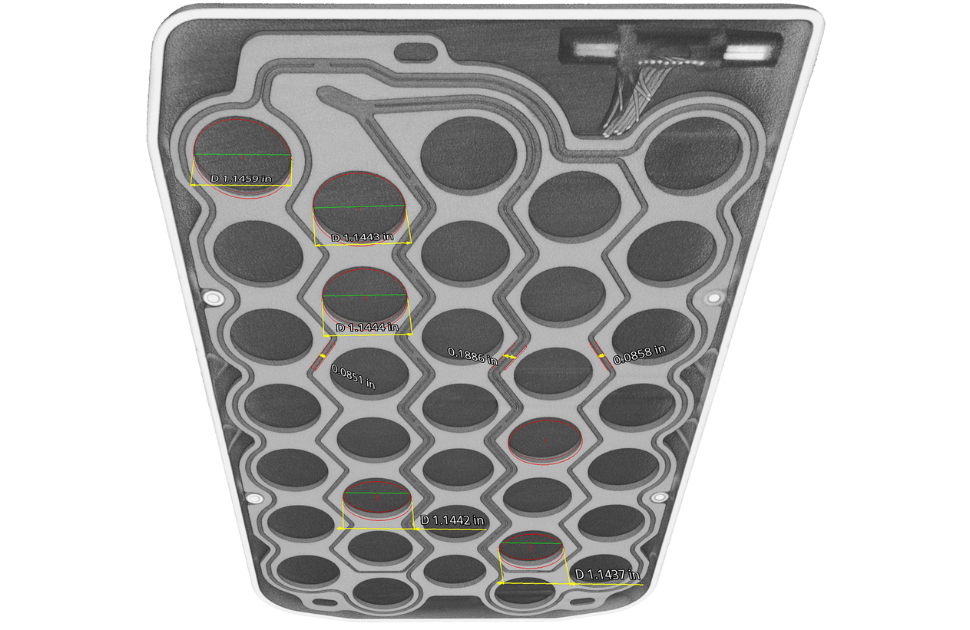 High Energy CT Scan with Scatter Reduction showing coolant pathways and battery housing openings