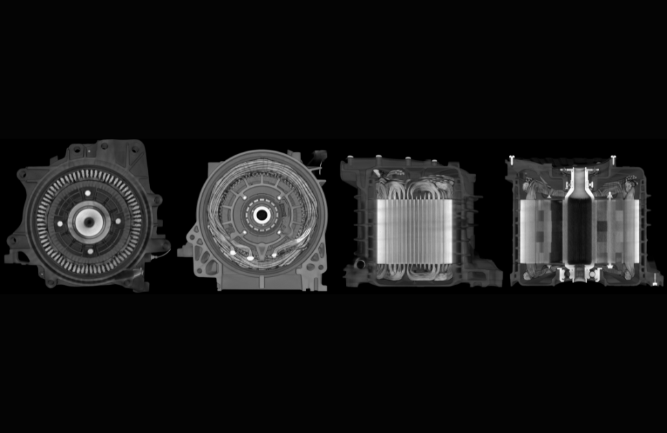 On the left is the full 3D CT volume of the EV motor, and as we move right we are virtually slicing the motor to find our area of interest with the missing component. On the left is the full 3D CT volume of the EV motor, and as we move right we are virtually slicing the motor to find our area of interest with the missing component.