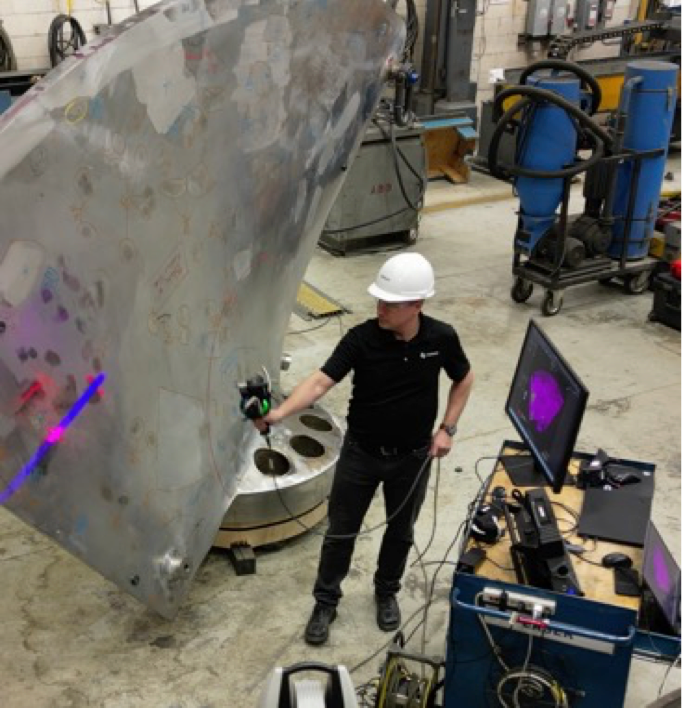 Optical Scanning for Industrial Digital Twin Inspection NDT technician performing optical scan to capture surface data for digital twin inspection