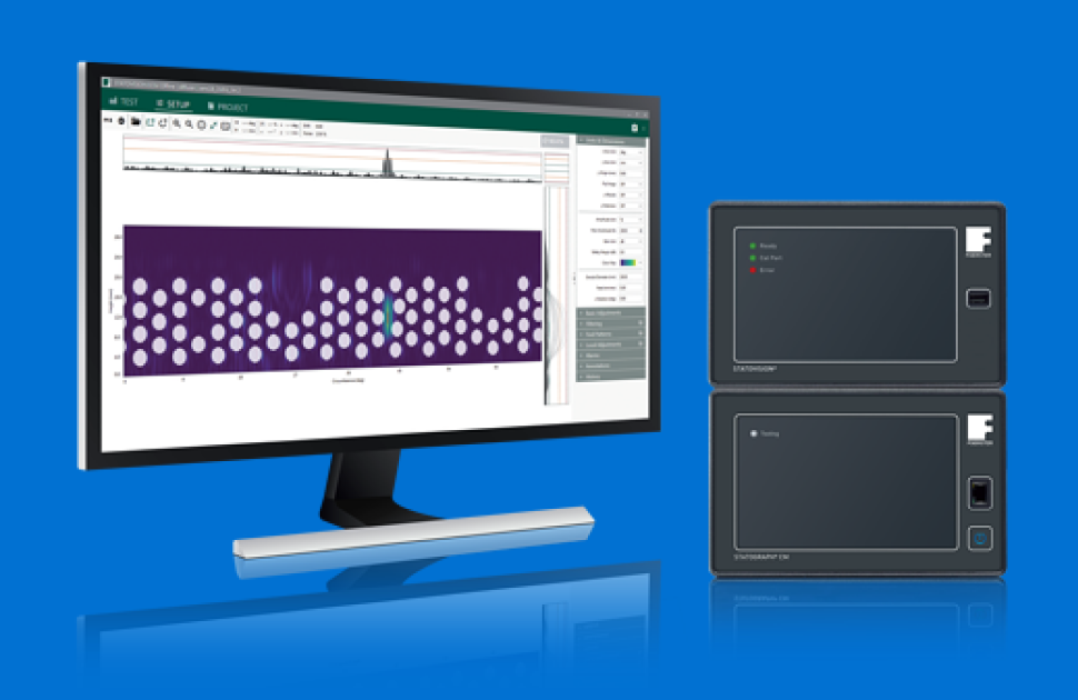 FOERSTER STATOGRAPH CM Eddy Current System with STATOVISION Software for Crack & Magnetic Spot Detection FOERSTER STATOGRAPH CM eddy current testing system with STATOVISION software displaying C-scan results for bearing ring surface defect detection