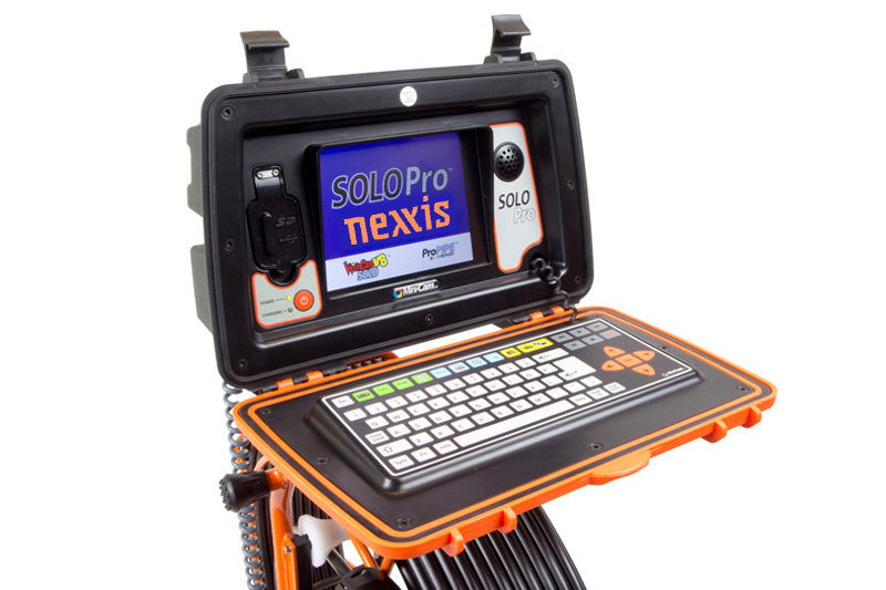 SOLOPro Nexxis pushrod camera display monitor showing real-time inspection footage for NDT pipe inspection
