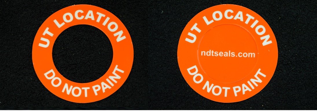 Orange NDT seal labels marked UT Location Do Not Paint for ultrasonic testing inspection points