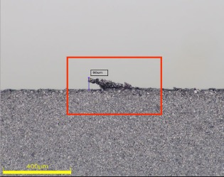 Observation of an electrode plate burr using the DSX1000 digital microscope.