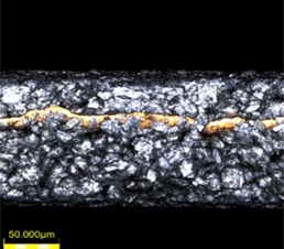 3D measurement of an electrode plate cross-section using the DSX1000 digital microscope.