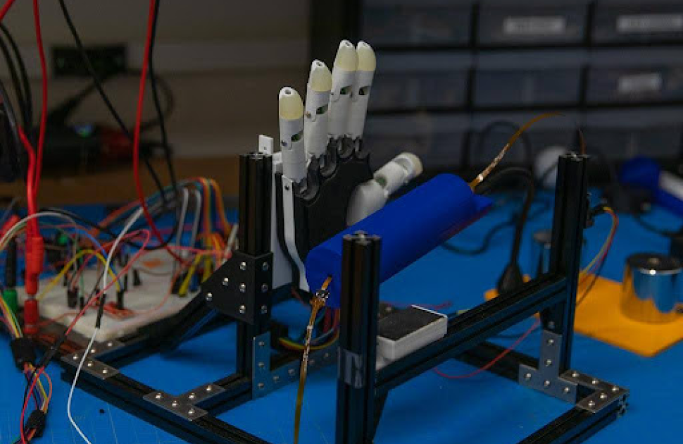 Bionic arm developed by Assistant Professor Jonathon Schofield's Bionic Engineering and Assistive Robotics (BEAR) Laboratory, which develops assistive technologies that can work seamlessly with humans to replace, augment, or add function.